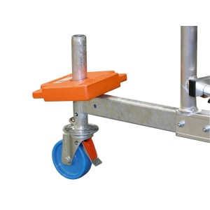 Zestaw kół Krause ClimTec 125 mm (4 sztuki) na rusztowaniu do użytku mobilnego.
