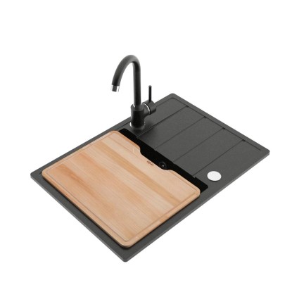 Zlewozmywak Aspen 1-kom. z ociekaczem, z baterią i deską, grafit 62x44 cm