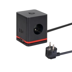 Germina Przedłużacz kostka 3-gniazdowy 2P+Z + 3xUSB 1,4 m czarny
