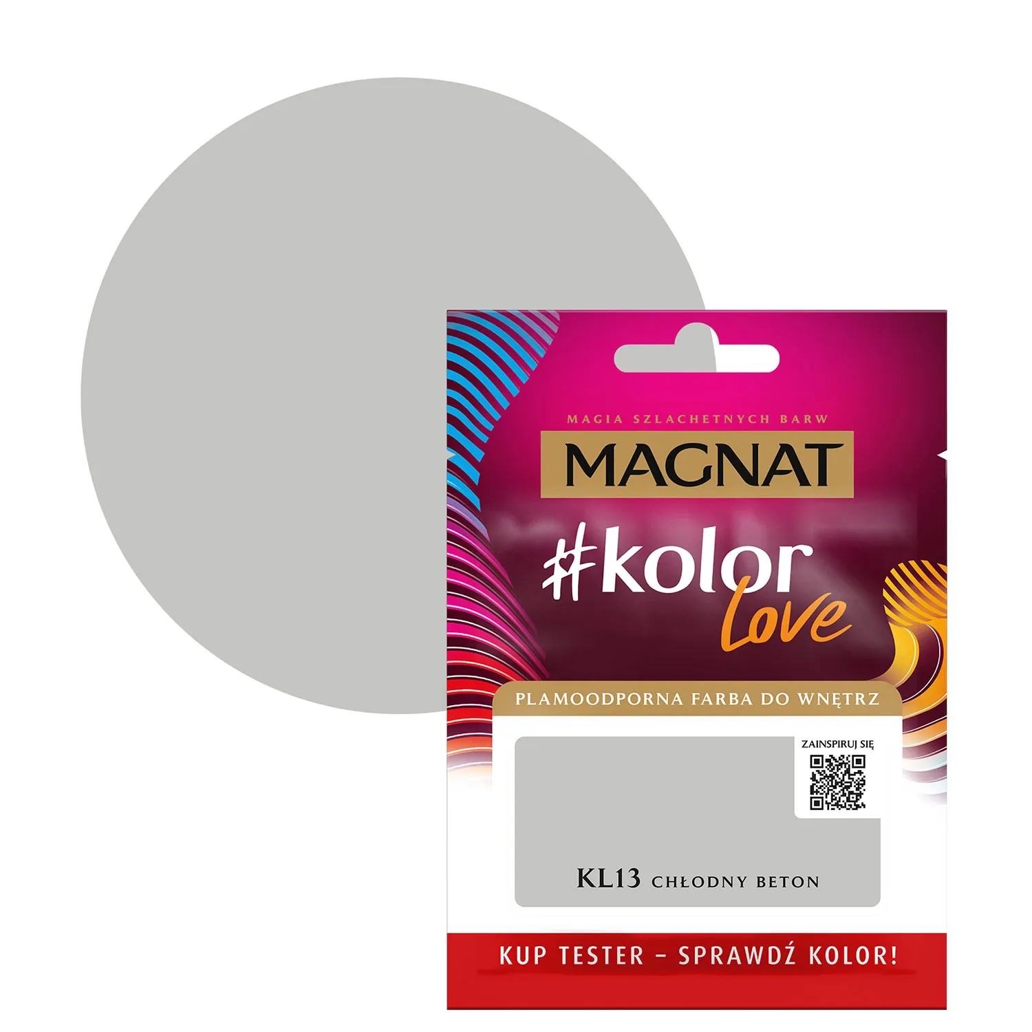 Próbka koloru Magnat #kolor Love KL13 Chłodny Beton do kolorowych farb do ścian.