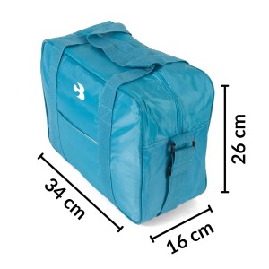 Niebieska torba termiczna Connabride, 14 litrów, z uchwytami i wymiarami 34x26x16 cm.