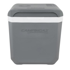 Campingaz Powerbox Plus 24L, termoelektryczna lodówka turystyczna w kolorze szarym i białym.