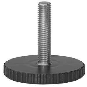 Śruba regulacyjna Hettich M10 x 50 mm ze stopką Ø 45 mm z tworzywa i stali.