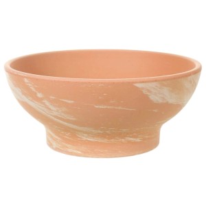 Karmelowa misa na rośliny Wave, Ø 31 cm, z terakoty z białym marmurkowym wzorem.