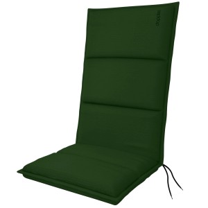 Zielona poduszka na krzesło ogrodowe z wysokim oparciem.