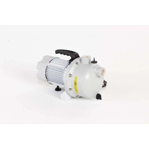 Szara pompa do oczka wodnego z czarnym uchwytem do stawów ogrodowych.