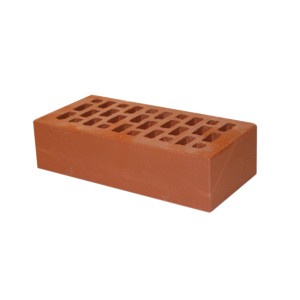 Czerwona cegła dziurawka, odpowiednia do prac murarskich.