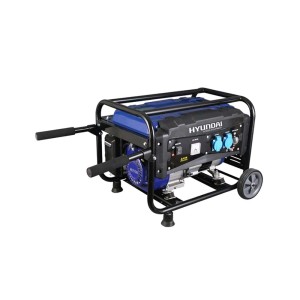 Niebiesko-czarny agregat prądotwórczy t.b.t. z ramą i kołami.