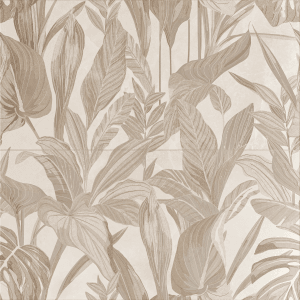 Płytka dekoracyjna z tropikalnym wzorem liści w kolorze beżowym.