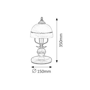 Szkic dekoracyjnej lampy stołowej, wysokość 350 mm, średnica 150 mm.