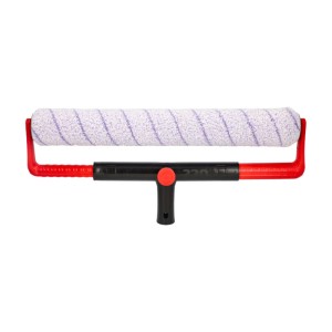 Wałek malarski t.b.t. z czerwoną ramą i fioletowym wzorem.