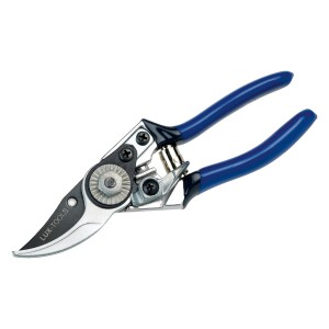 Sekator nożycowy LUX, nożyce ogrodowe z niebieskimi uchwytami i ostrzem z powłoką antyadhezyjną.