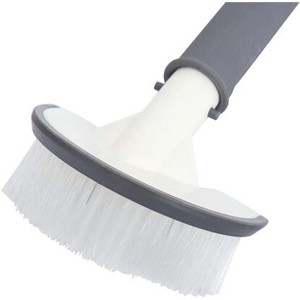 Biała szczotka basenowa z szarym uchwytem do czyszczenia basenów.