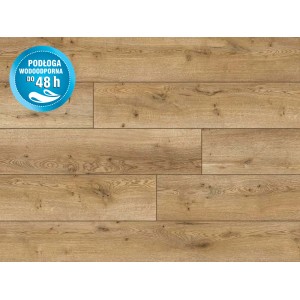 Jasne, wodoodporne panele podłogowe t.b.t. imitujące drewno.