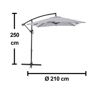 Szary parasol na wysięgniku o wymiarach 250 x 210 cm, kategoria: Parasole na wysięgniku.