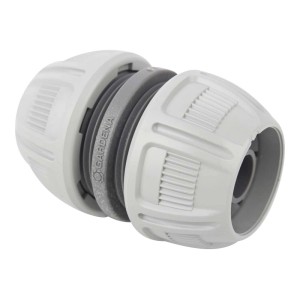Złączka do wody Gardena, szaro-biała, do węży ogrodowych.