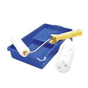 Zestaw wałków do lazur LUX, 4-częściowy: kuweta, uchwyt i 2 wałki z mikrofibry do lazur cienkowarstwowych.