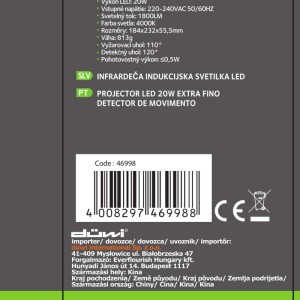 Düwi Reflektor LED PRIMA z czujnikiem ruchu 20W 4000K 1800lm IP65 biały