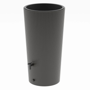 Antracytowa beczka na deszczówkę Wave 2w1 o pojemności 200 l z kranem. Falisty design do ogrodu i na taras.