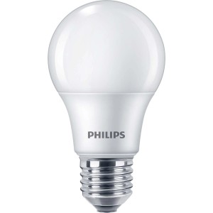 Biała żarówka LED E27 Philips o standardowym kształcie.