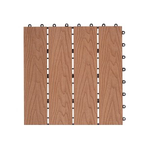 Płytka tarasowa t.b.t. o wyglądzie drewna do użytku zewnętrznego.