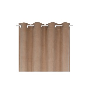 Beżowa zasłona z przelotkami do łatwego zawieszenia. Idealna jako dekoracja okna.