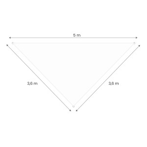 Schemat markizy trójkątnej z wymiarami (5 m x 3,6 m).