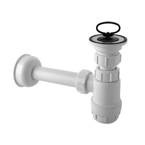 Biały syfon umywalkowy z korkiem.