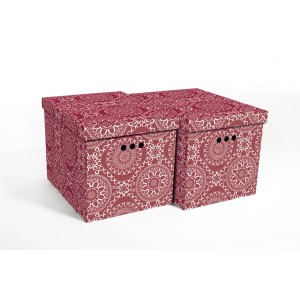 Dwa dekoracyjne pudełka kartonowe t.b.t. z pokrywkami i wzorem.