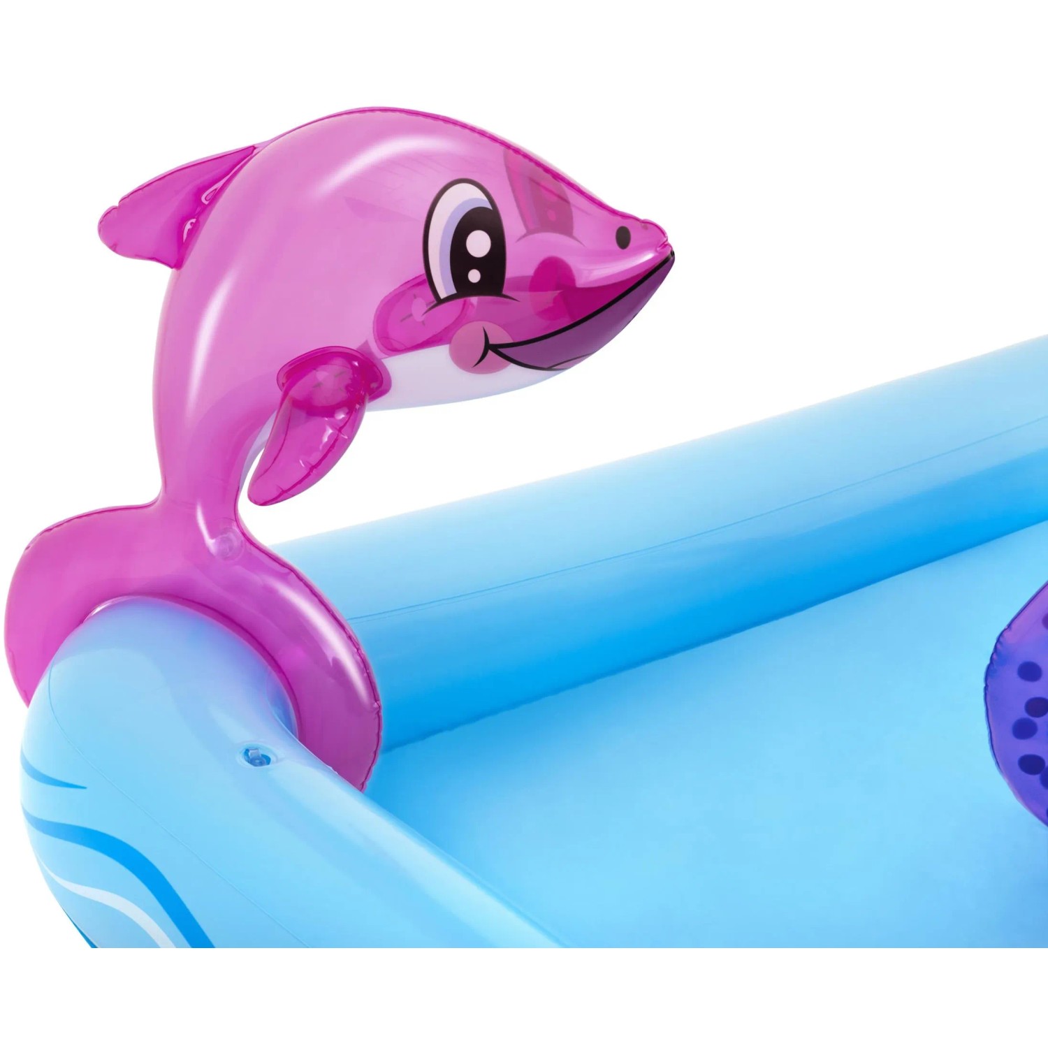Zbliżenie: Bestway Aquarium Wodne Centrum Zabaw z nadmuchiwanym delfinem.