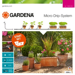 Gardena Micro-Drip-System Start Set Doniczki M do nawadniania roślin doniczkowych na balkonach i tarasach.