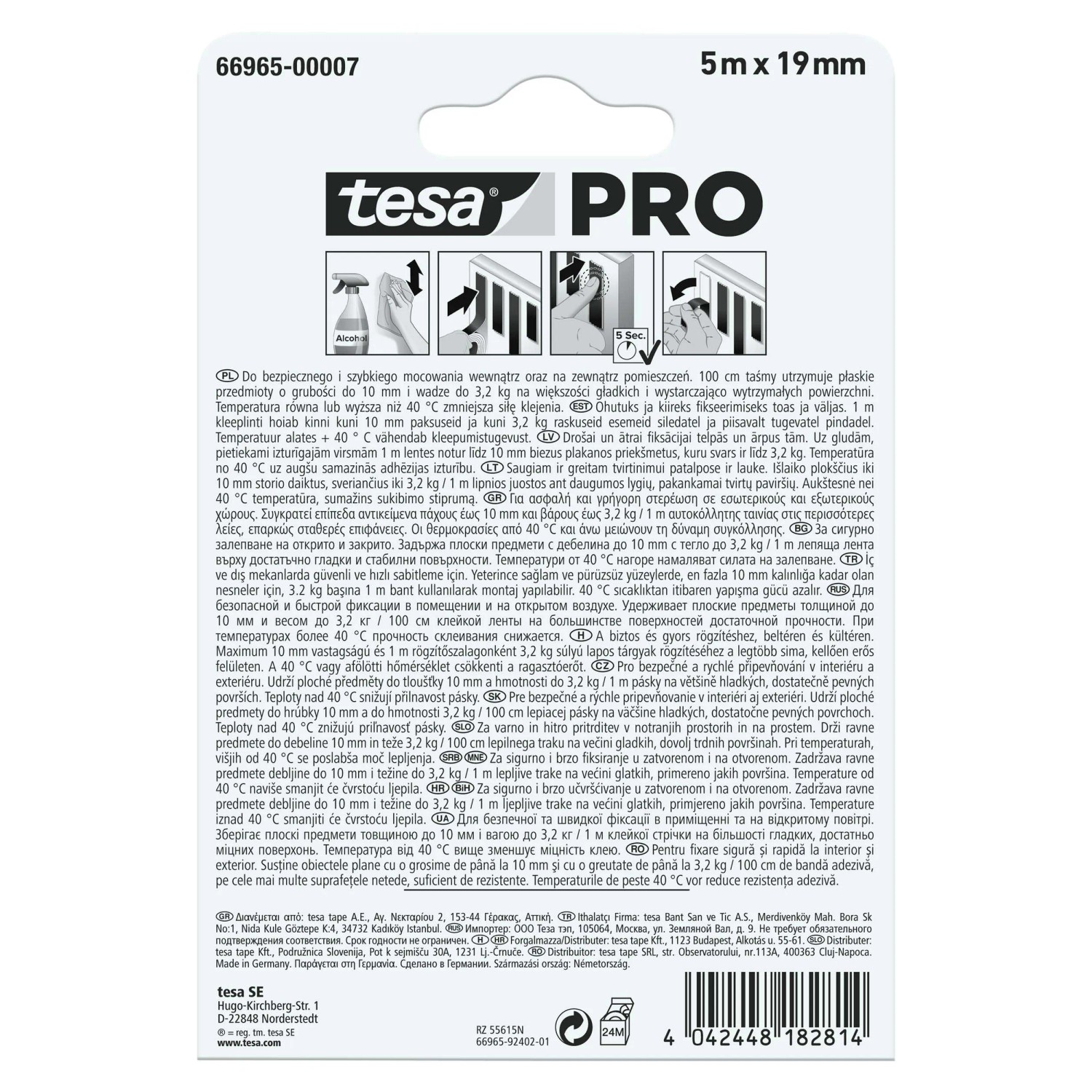 Taśma klejąca Tesa PRO 5m x 19mm do bezpiecznego montażu wewnątrz i na zewnątrz.