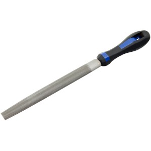Półokrągły pilnik warsztatowy LUX (200 mm) z ergonomicznym uchwytem do obróbki metalu.