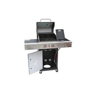 Grill gazowy t.b.t. z palnikiem bocznym i szafką.