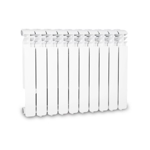 Biały grzejnik t.b.t. do użytku wewnętrznego.