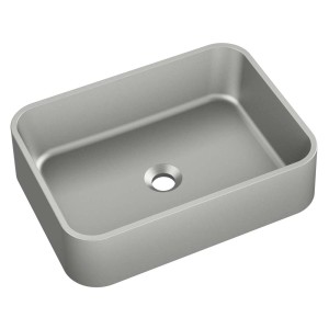 Prostokątna umywalka nablatowa t.b.t. w kolorze srebrnym/szarym.