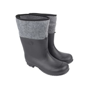 Czarne gumowe buty z szarą filcową wkładką, z kategorii odzieży ogrodniczej.
