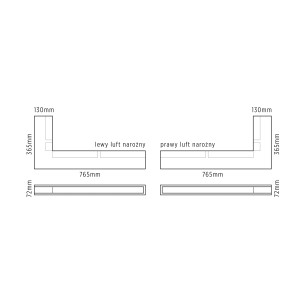 Rysunek techniczny akcesoriów kominkowych t.b.t. z wymiarami.