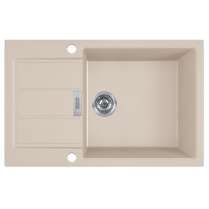 Beżowy zlewozmywak granitowy z ociekaczem i komorą.