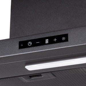 Zbliżenie na panel sterowania okapu wyspowego.