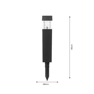 Czarna lampa solarna t.b.t. do oświetlenia ścieżki ogrodowej, wysokość 40 cm.