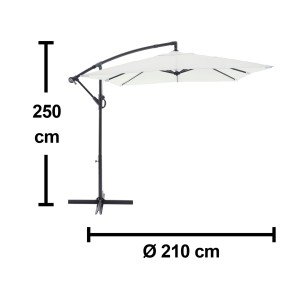 Parasol wiszący t.b.t. o wymiarach 250 x 210 cm.