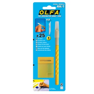 OLFA AK-1 nóż do prac artystycznych z ostrzami i osłoną. Idealny do precyzyjnych prac.