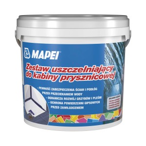 Wiadro z zestawem uszczelniającym do kabiny prysznicowej Mapei, akcesoria do płytek.
