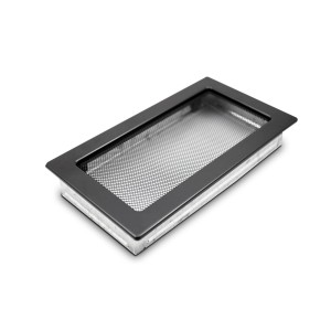 t.b.t. Akcesoria kominkowe: Prostokątna kratka wentylacyjna z czarną ramą i drobną metalową siatką.