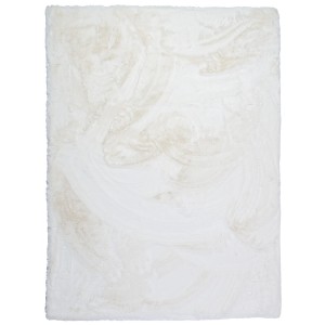 Biały, puszysty dywan z długim włosiem. Idealny do salonu i sypialni.