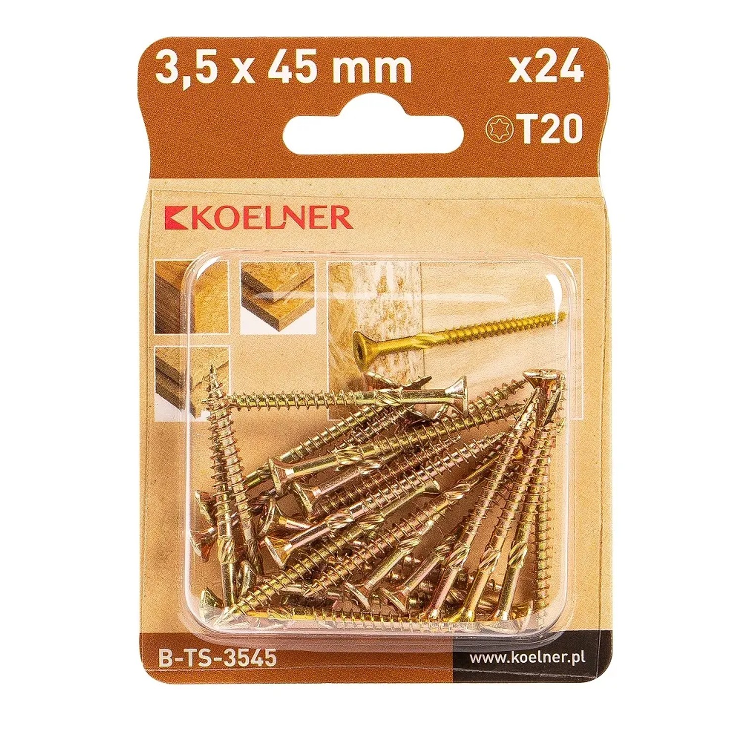 Wkręty do płyt wiórowych KOELNER 3,5x45mm, 24 sztuki, złote.