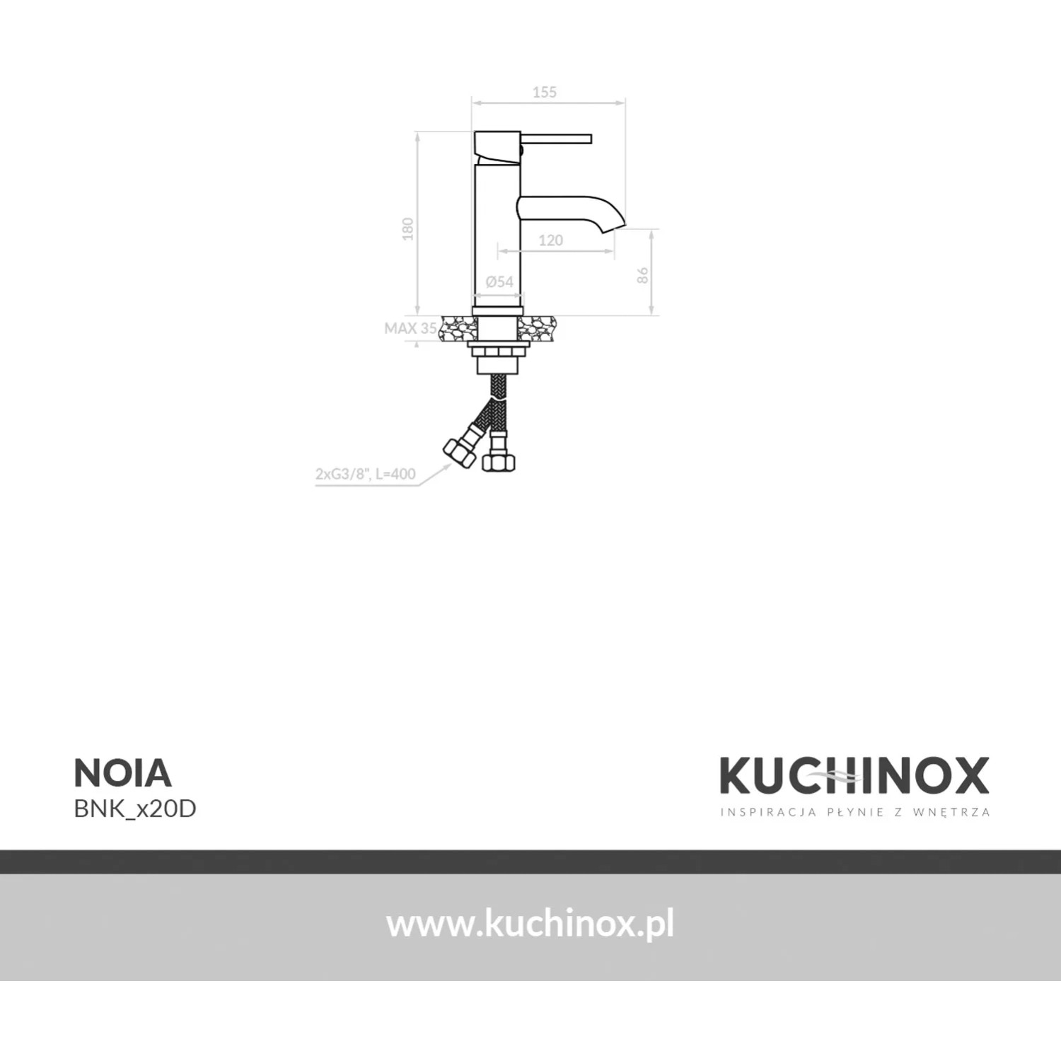 Kuchinox Bateria umywalkowa stojąca bez korka Noia czarna_2
