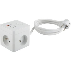Przedłużacz kostka 3-gniazdowy + 2 x USB-C biały 1,4 m