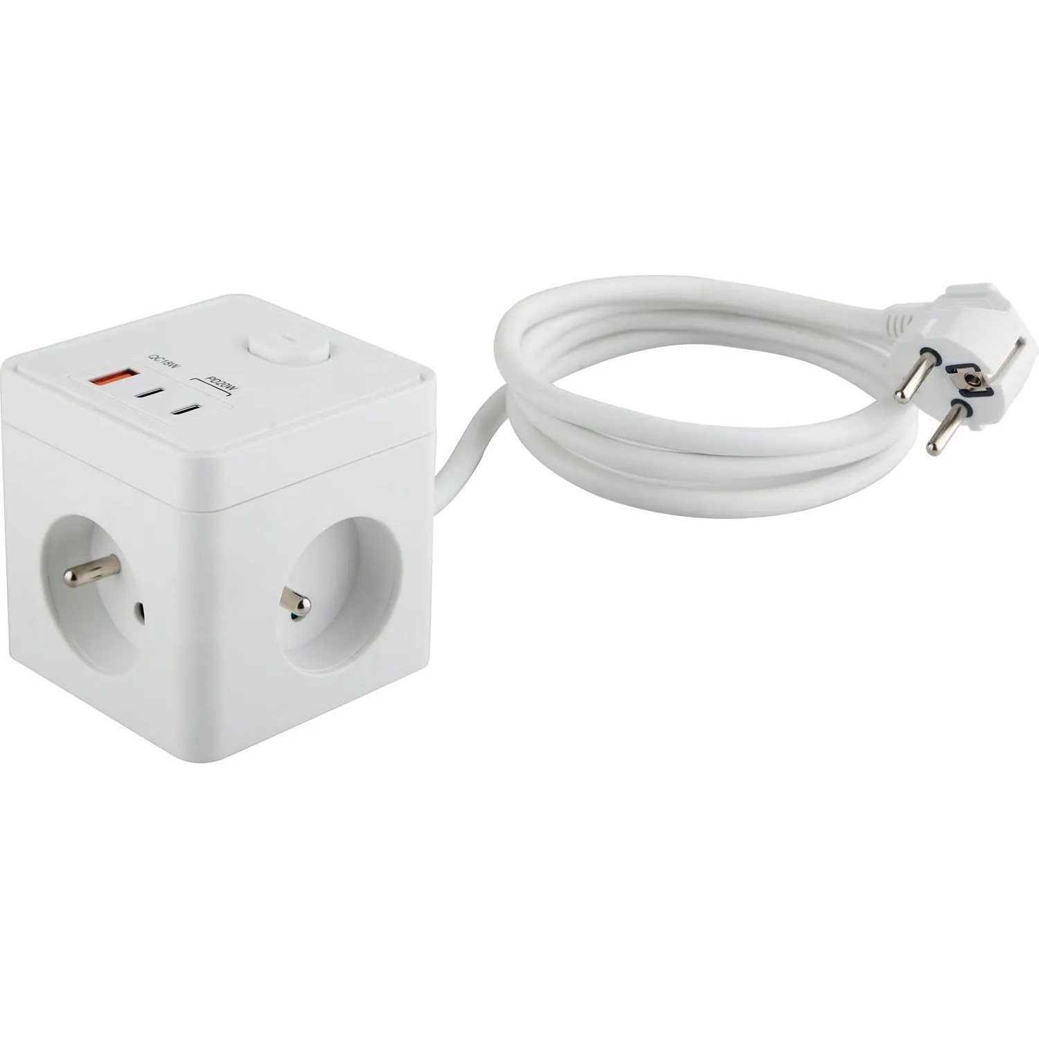 Przedłużacz kostka 3-gniazdowy + 2 x USB-C biały 1,4 m